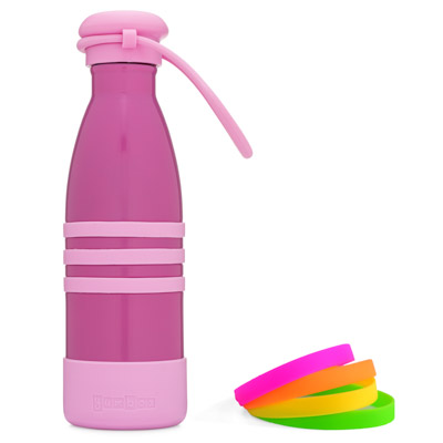 Yumbox AQUA Kinder Edelstahl Trinkflasche mit farbigen Silikonringen – rutschfest, robust und individuell gestaltbar